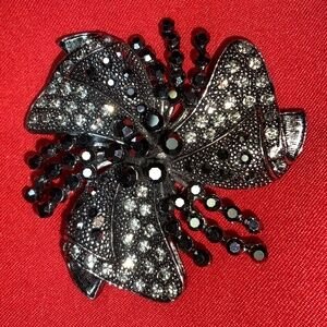 Statement black faux rhinestone and crystals statement floral brooch